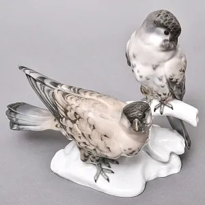 Антикварная Фарфоровая статуэтка «Пара Птиц - Серый Лунь», Karl Ens Германия, 1900 -1919 годы.