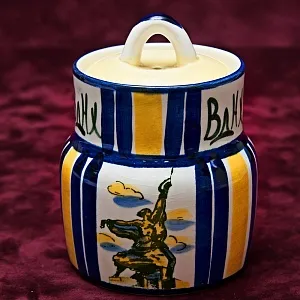 Фаянсовая Агитационная Банка с крышкой - Емкость «30 лет ВДНХ» ЗиК Конаково -1969 год.