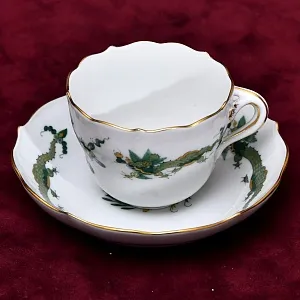 Классическая Фарфоровая Кофейная пара «Зеленый Дракон», MEISSEN Германия, первая половина ХХ века.