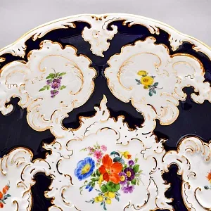 Коллекционное Фарфоровое Блюдо - Тарелка «ЦВЕТЫ», Кобальт, MEISSEN  Германия - середина ХХ века.  