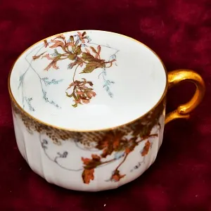 Антикварная Чайно-Кофейная пара + Тарелка (тройка), Фарфор Limoges Франция, 1876 - 1896 годы. 