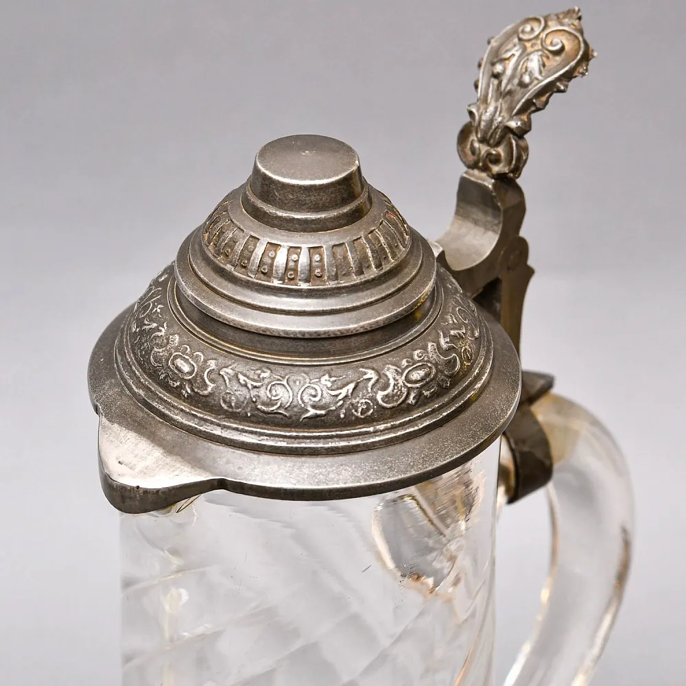 Старинный Хрустальный Кувшин - Графин с Оловянной крышкой, Ручной работы Германия середина XX века.