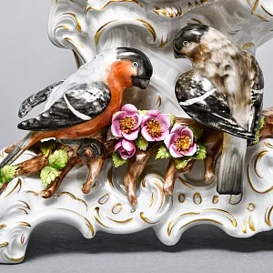 Каминные Кварцевые Часы «Певчие Птицы», фарфор Unterweissbach, Германия 80-е годы ХХ века.