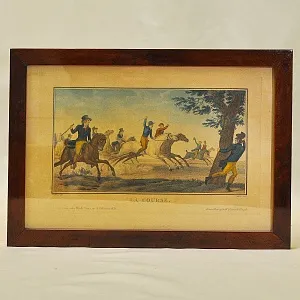Старинная Картина - Цветная Литография «Скачки», Carle Vernet Франция.