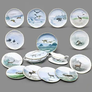 Столовый Фарфоровый сервиз «Охота» на 12 персон, Kaestner Saxonia Германия, первая половина ХХ века.