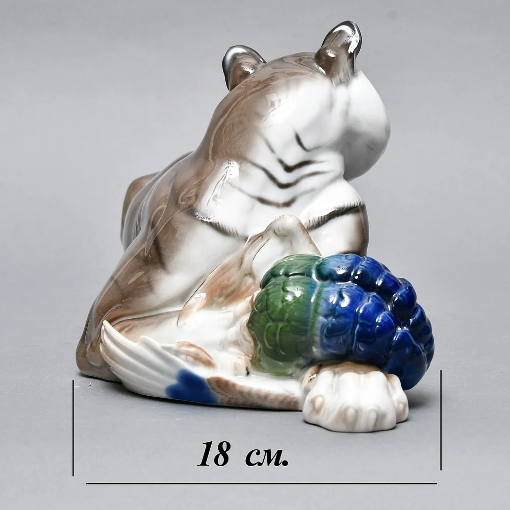 Большая! Авторская Фарфоровая статуэтка «Тигр с павлином», ROSENTHAL Германия, 1919 - 1934 годы. 