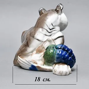 Большая! Авторская Фарфоровая статуэтка «Тигр с павлином», ROSENTHAL Германия, 1919 - 1934 годы. 