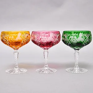 Набор 6-ть фужеров для шампанского или «Креманок» из Цветного Хрусталя серия «Виноград»