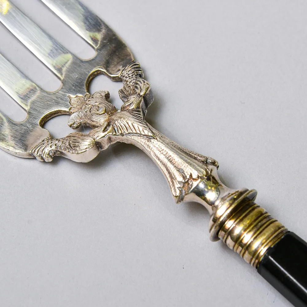 Винтажный Набор для Сервировки и подачи блюд Нож + Вилка, Silverplated Франция начало ХХ века.