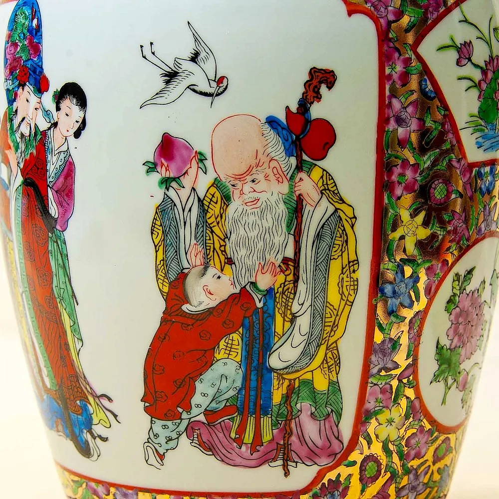 Винтажная Фарфоровая Ваза «КИТАЙСКИЕ МУДРЕЦЫ», Н -36см, Старый Китай -70-е годы ХХ века.