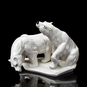 Антикварная Фарфоровая Статуэтка «БЕЛЫЕ МЕДВЕДИ», Karl Ens / Карл Энс, первая половина ХХ века.