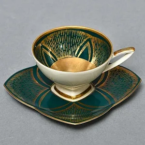 Коллекционная Фарфоровая Кофейная пара «Изумрудная роскошь», Kaiser Германия, 1938 - 1956 годы.