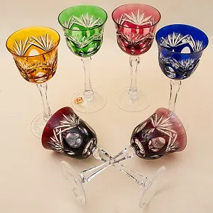 Шесть Бокалов для вина из Цветного Хрусталя серия «Der große Salut», NACHTMANN Германия, 70 -е годы.