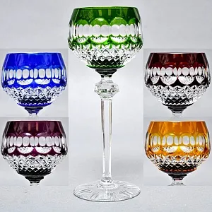 Пять Бокалов для Вина из Цветного Хрусталя, Barthmann Германия, начало 70-х годов ХХ века. 