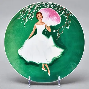 Коллекционная Фарфоровая тарелка серия Persil «Леди с розовым зонтиком», Hutschenreuther Германия.