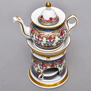 Антикварный Заварочный Чайник на подставке «Цветочная симфония», Франция - первая половина ХХ века. 