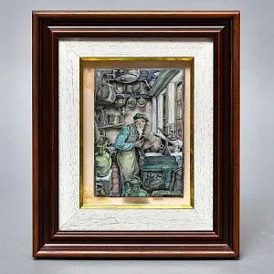 Объемная Картина - Панно в технике 3D декупаж «Ремесленник. Мастер - лудильщик», 70-е годы ХХ века.