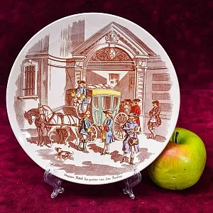 Антикварная Тарелка «Почтовый экипаж», Фаянс Sarreguemines, Франция конец XIX века.