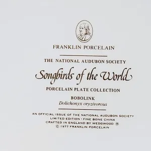Коллекционная Тарелка - Блюдо «Боболинк или Рисовая Птица» Фарфор, WEDGWOOD Англия 1977 год.