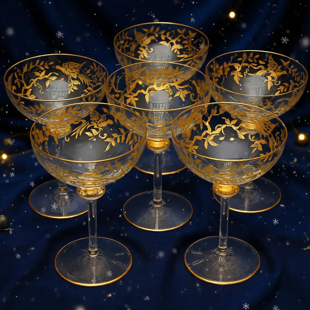 Хрустальные Фужеры для Шампанского - Креманки серия «Золотой Фазан», JOSEPHINENHUTTE, Германия -50 гг. 