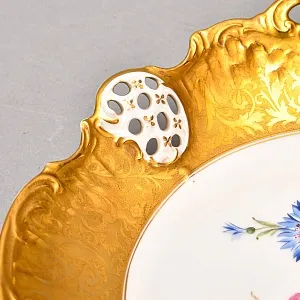 Коллекционное Блюдо - Тарелка с ручками «Букет с васильком», Фарфор ROSENTHAL Германия, 1938 - 1958 годы.