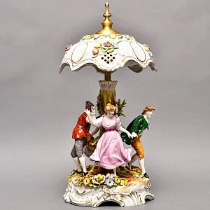 Редкость! Фарфоровая Настольная Электрическая Лампа «ХОРОВОД», Литофания, PLAUE Германия.