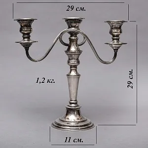 Канделябр - Подсвечник на Три Свечи, Н -29 см. Silverplate, Elkington's & Co. Англия, начало ХХ века.