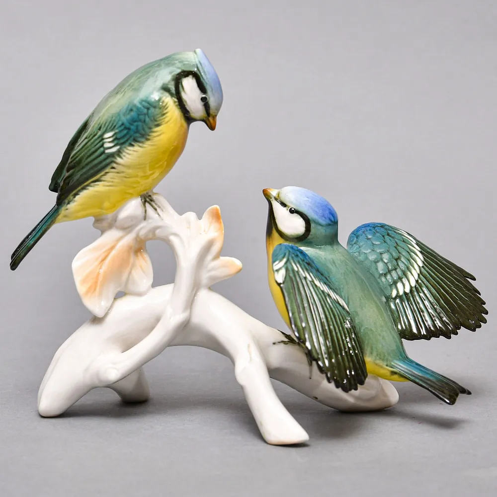 Пара Птиц - Фарфоровая Статуэтка «Синички на ветке», Карл Энс / Karl Ens, Германия 50 гг.