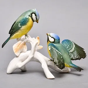 Пара Птиц - Фарфоровая Статуэтка «Синички на ветке», Карл Энс / Karl Ens, Германия 50 гг.