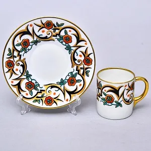 Антикварная Кофейная пара «Узор с Розами», Фарфор Hutschenreuther Германия, 1925 - 1939 годы.