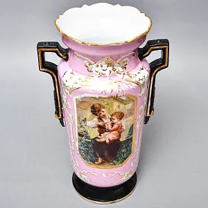 Редкость! Антикварные Парные Фарфоровые Вазы «Мгновения детства», Франция, конец XIX века. 