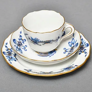 Классическая Кофейная пара и Десертная тарелка «Синий Дракон», Фарфор MEISSEN, Германия. 