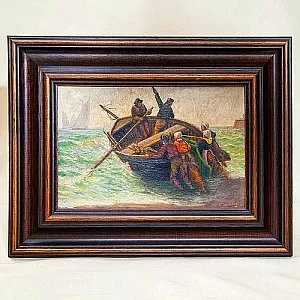 Художественная Картина Пейзаж «Рыбацкая Лодка». Германия, середина ХХ века.