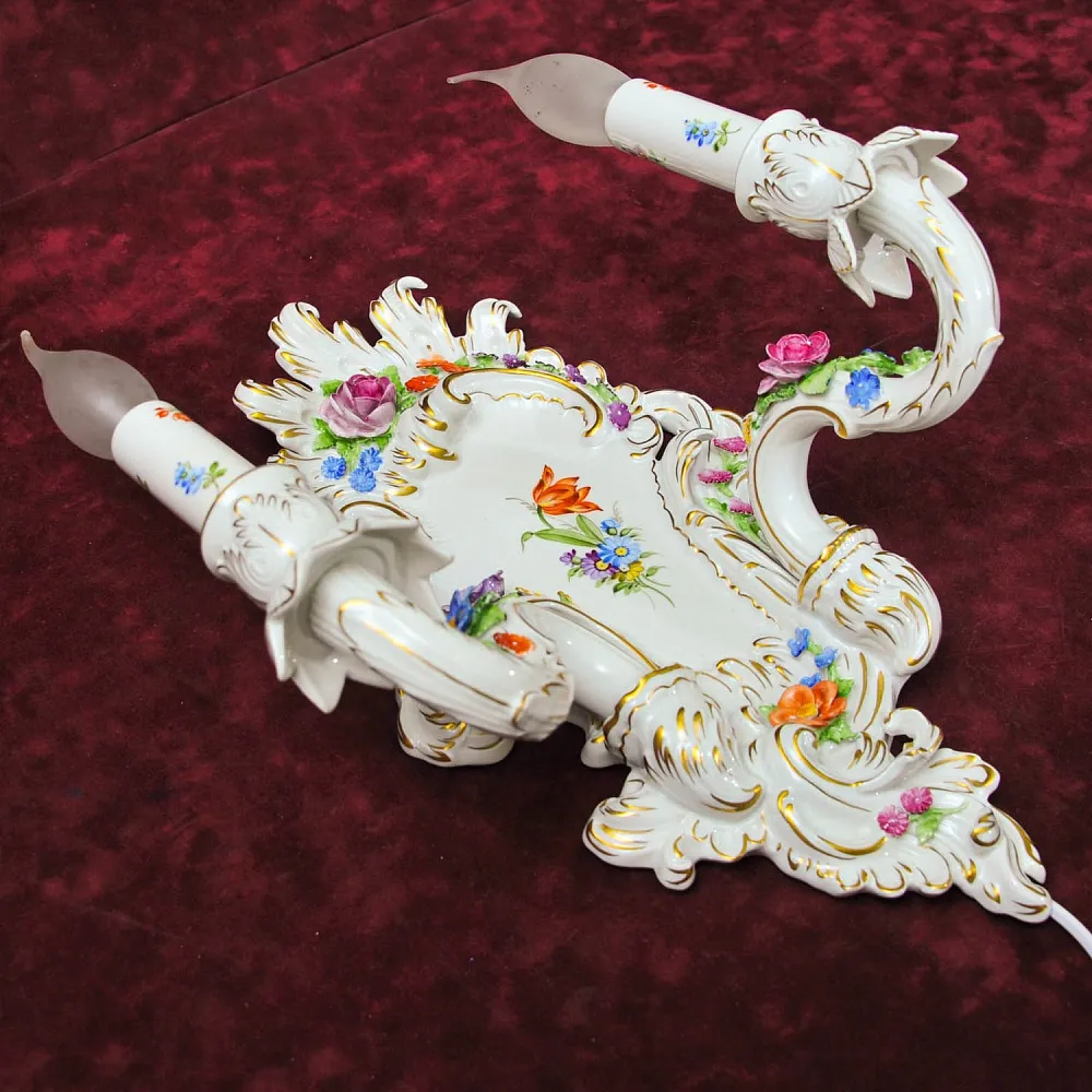 Парные Настенные Электрические Бра - Канделябры, Фарфор PLAUE Von Schierholz Германия.