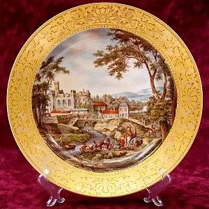 Большое Коллекционное Блюдо - Тарелка «Пейзаж на реке» Фарфор KAISER Германия.