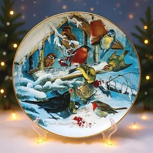 Большое Коллекционное Блюдо - Тарелка «Птицы зимой», Фарфор Hutschenreuther, Германия.