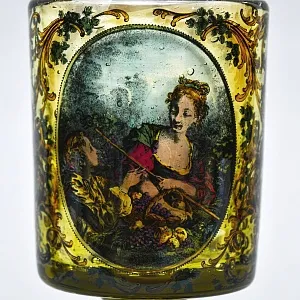 Антикварный Стеклянный Бокал - Кубок для Вина «Дама и её юный Кавалер», Германия конец XIX века. 