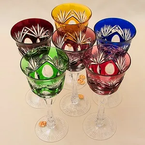 Шесть Бокалов для вина из Цветного Хрусталя серия «Der große Salut», NACHTMANN Германия, 70 -е годы.