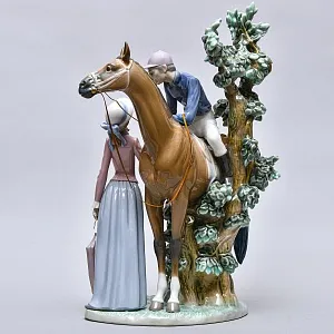 Редкость! Большая Фарфоровая статуэтка «Жокей и девушка», Lladro Испания, 1974 - 1979 годы.
