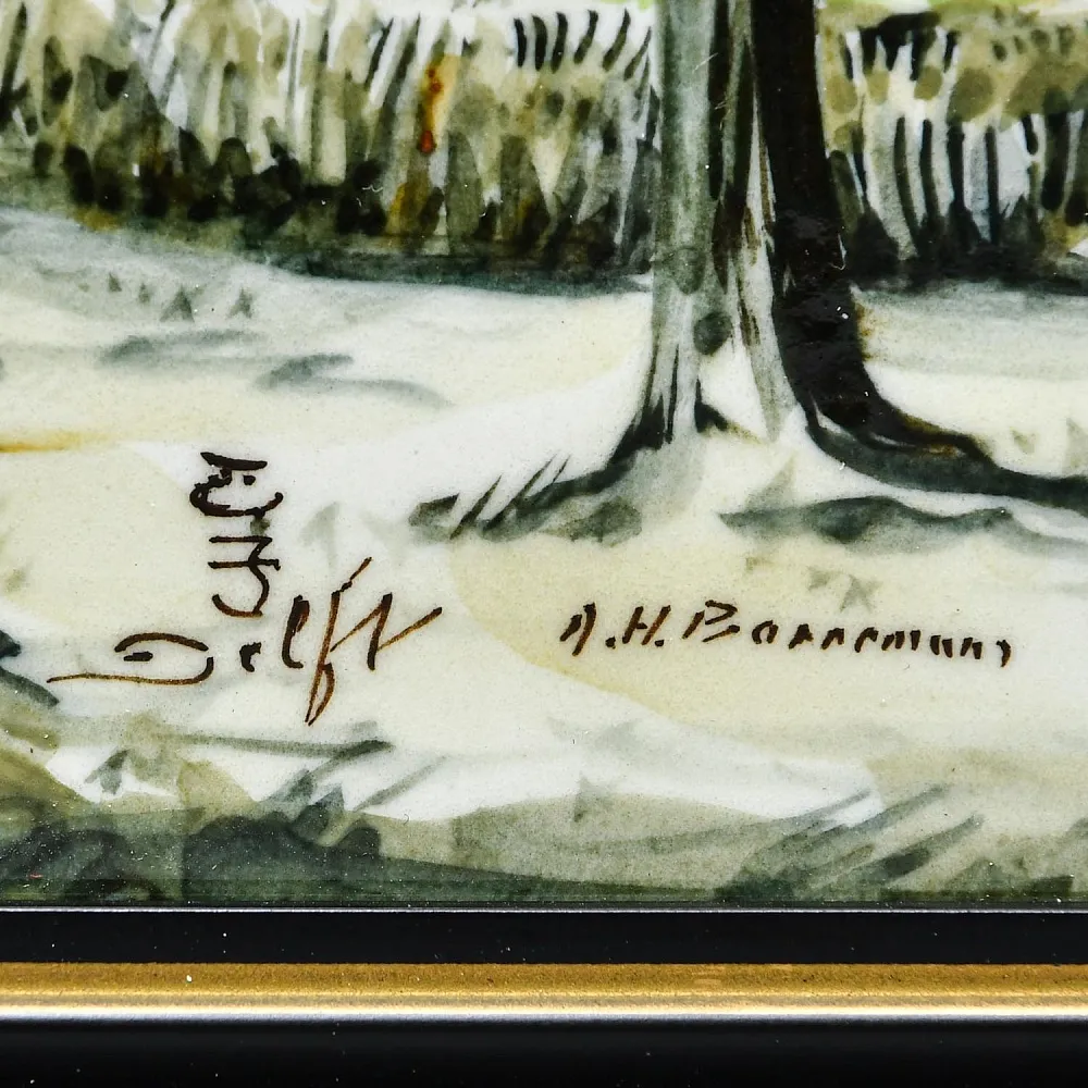 Фарфоровый Пласт - Картина - Панно «Сельский пейзаж. Подворье», Royal Delft Голландия 50 гг.