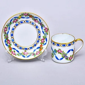 Коллекционная Кофейная Пара «Цветочная гирлянда», Фарфор Лимож / Limoges Франция.