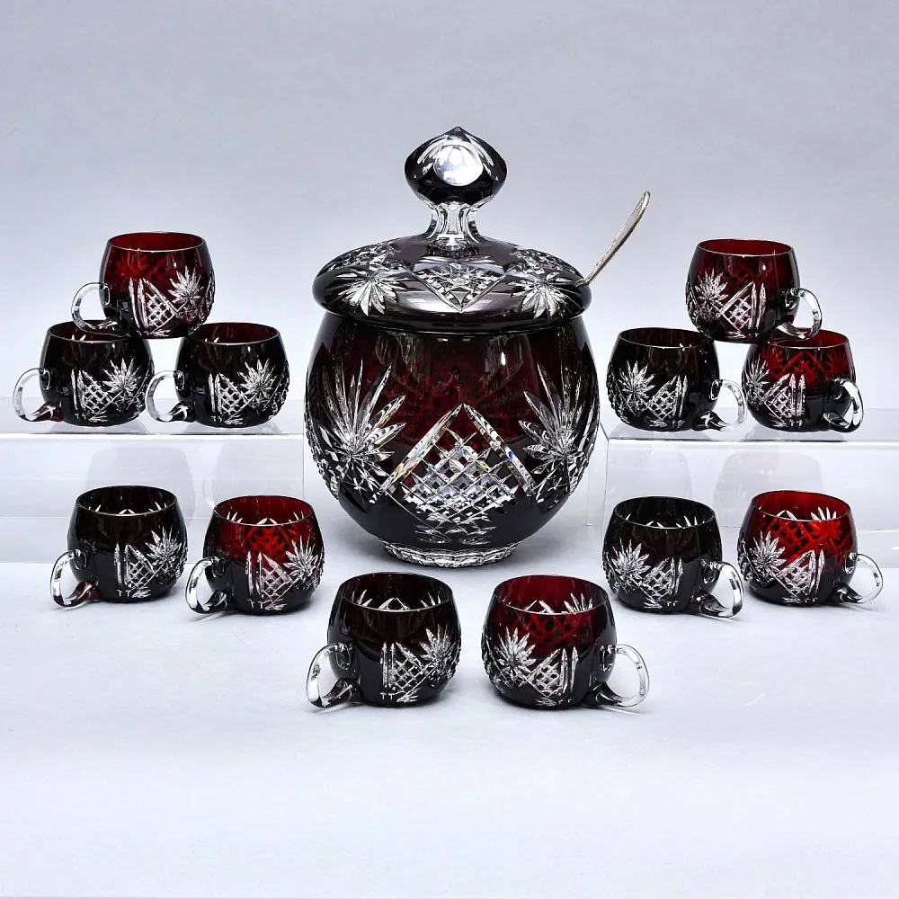 Редкость! «Рубиновый Хрусталь» Набор Крюшонница с Чашками, DOROTHEENHUTTE Германия.