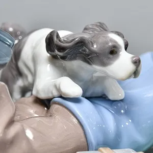 Коллекционная Фарфоровая статуэтка «Мальчик с собакой и птицей», Lladro Испания. 