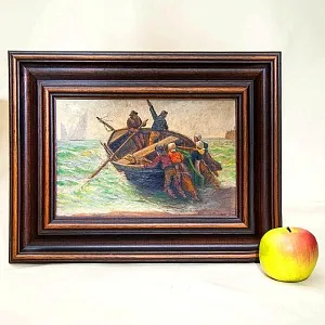 Художественная Картина Пейзаж «Рыбацкая Лодка». Германия, середина ХХ века.