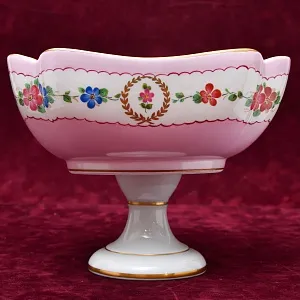 Антикварная Фарфоровая Фруктовница - Конфетница - Ваза на ноге «Цветочная гирлянда», Limoges Франция.