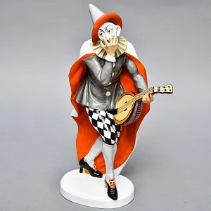 Антикварная Фарфоровая скульптура «Паяц с мандолиной», ROSENTHAL Германия - 1922 год.