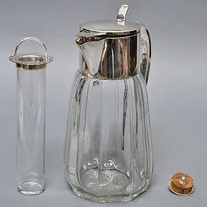 Винтажный Хрустальный Графин - Кувшин на 2,8 литра с Колбой для льда, Silverplated Германия. 