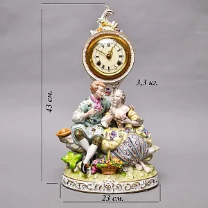 Редкость! Механические Фарфоровые Часы с боем «Свидание на пленэре», Franz Hermle & Sohn Германия 50 гг.