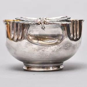 Винтажная Металлическая сахарница с щипчиками «СТРЕКОЗЫ», Англия - середина ХХ века. 