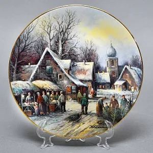 Коллекционная тарелка «Рождественская ярмарка в деревне», Фарфор Tirschenreuth Германия, 1992 год. 